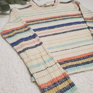 ROXY Long Sleeve Ribbed and Striped Crop Top